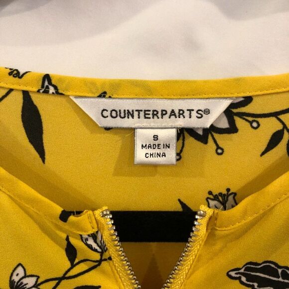 Counterparts Yellow Chiffon Floral Blouse w/ Zipper size Small - Picture 10 of 10